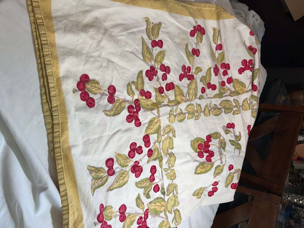 Couleur Nature by Bruno Lamy Cherry Print 100% Cotton Tablecloth 59" x 59"